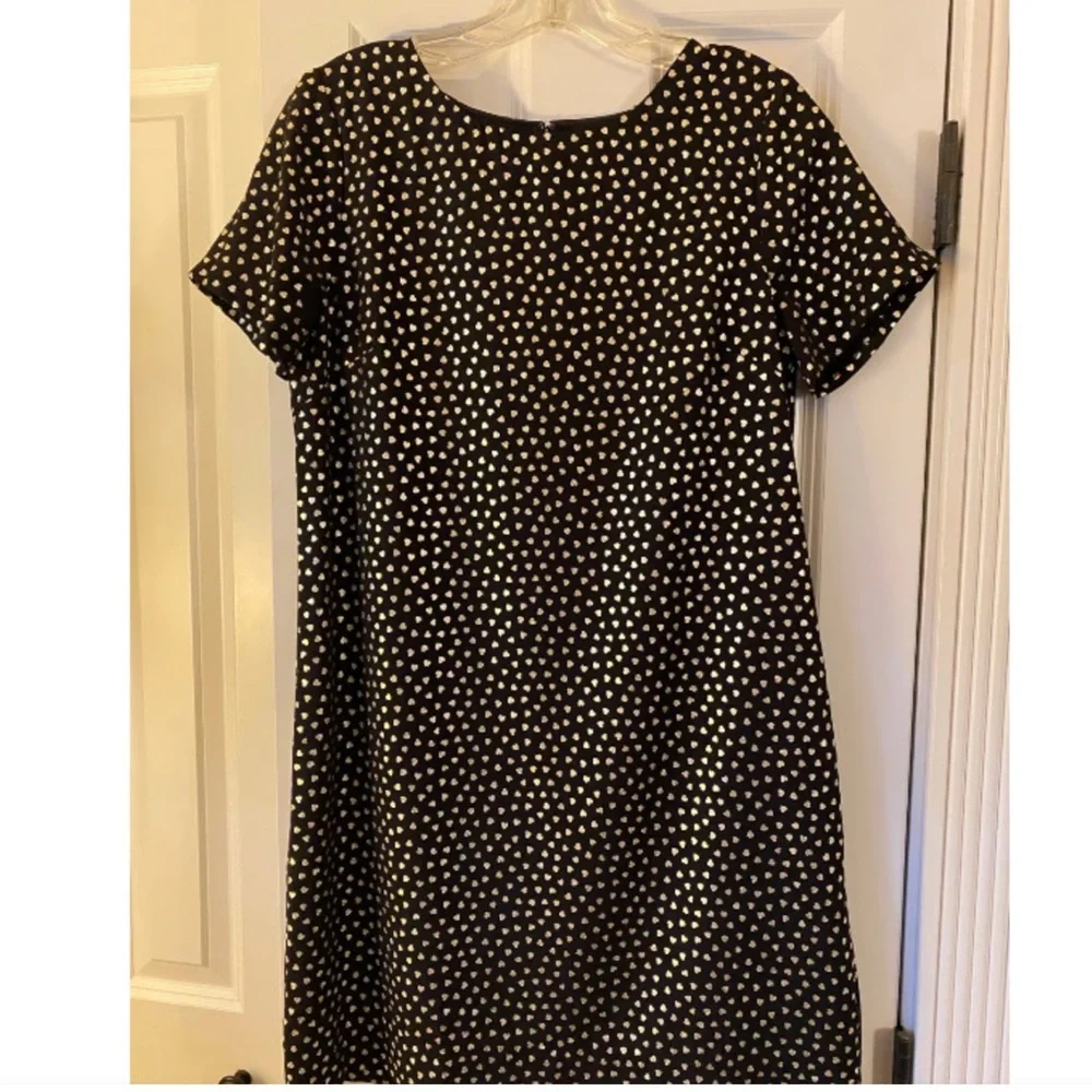 ❤️❤️ J. Crew Heart Print Sheath Shift Mini Dress Black Gold Metallics size 10